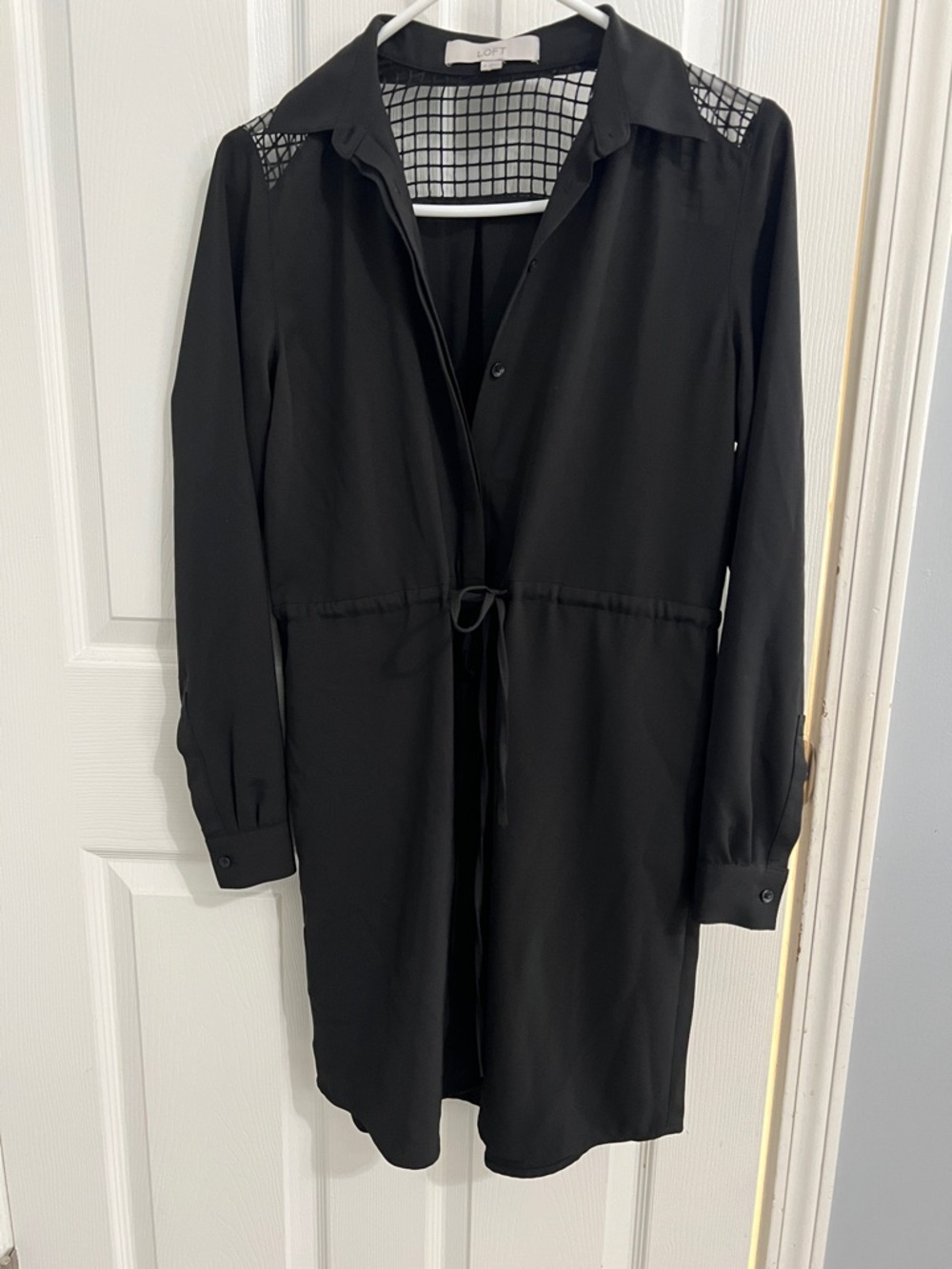 LOFT Black Longline Shirt Dress with Drawstring